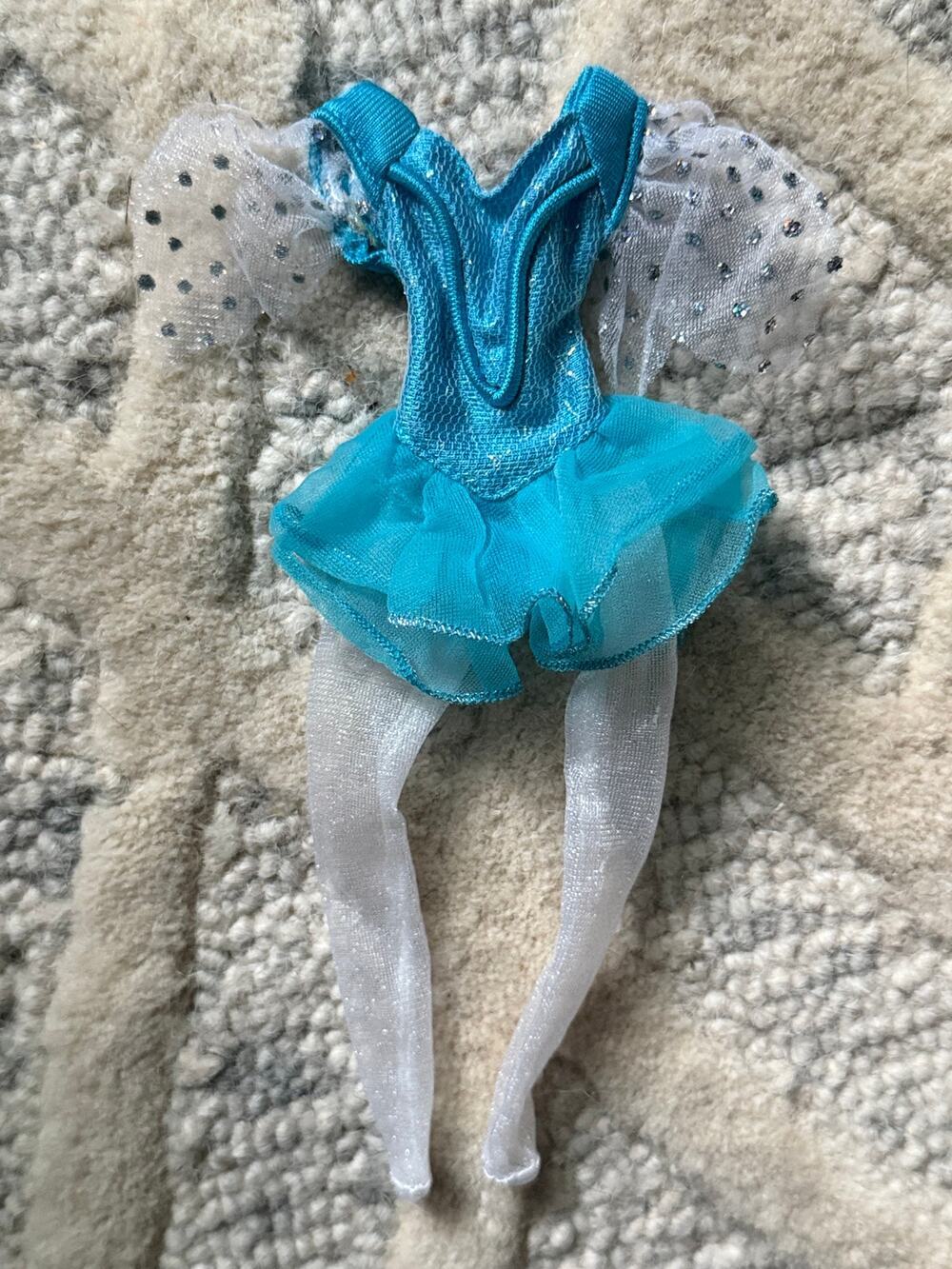Vintage 1990s Barbie Ice Skating Ballet Leotard Outfit Blue Tutu Doll Clothes